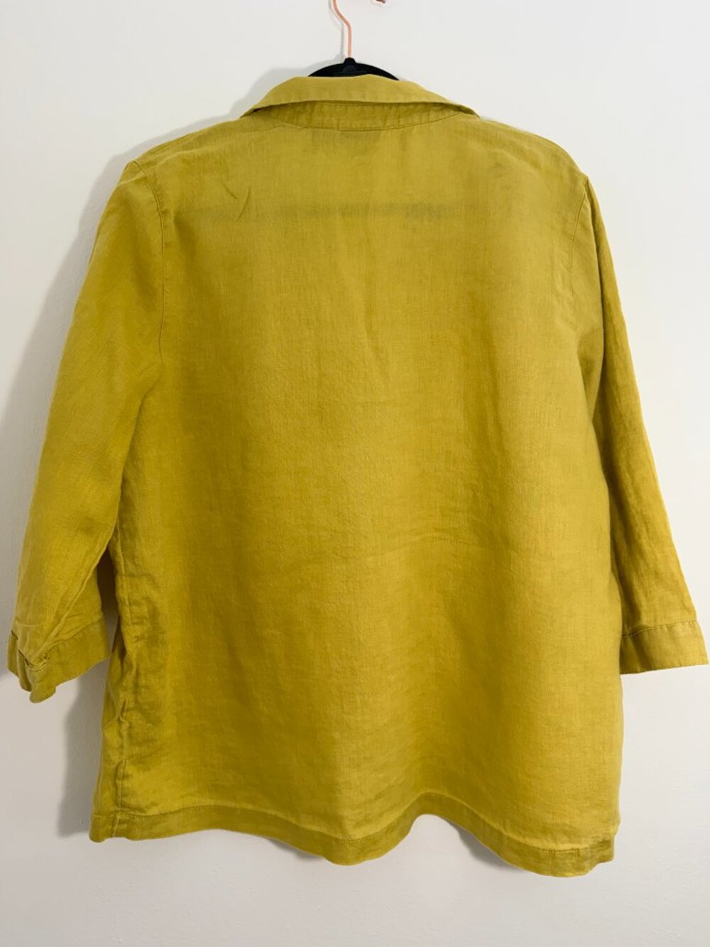 Tahari 100% Linen Mustard Yellow Popover Tunic Top XL Coastal Grandma - Picture 3 of 6